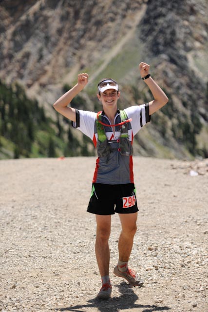 Micah running with the Alpha at speedgoat 2012, endurance training paid off