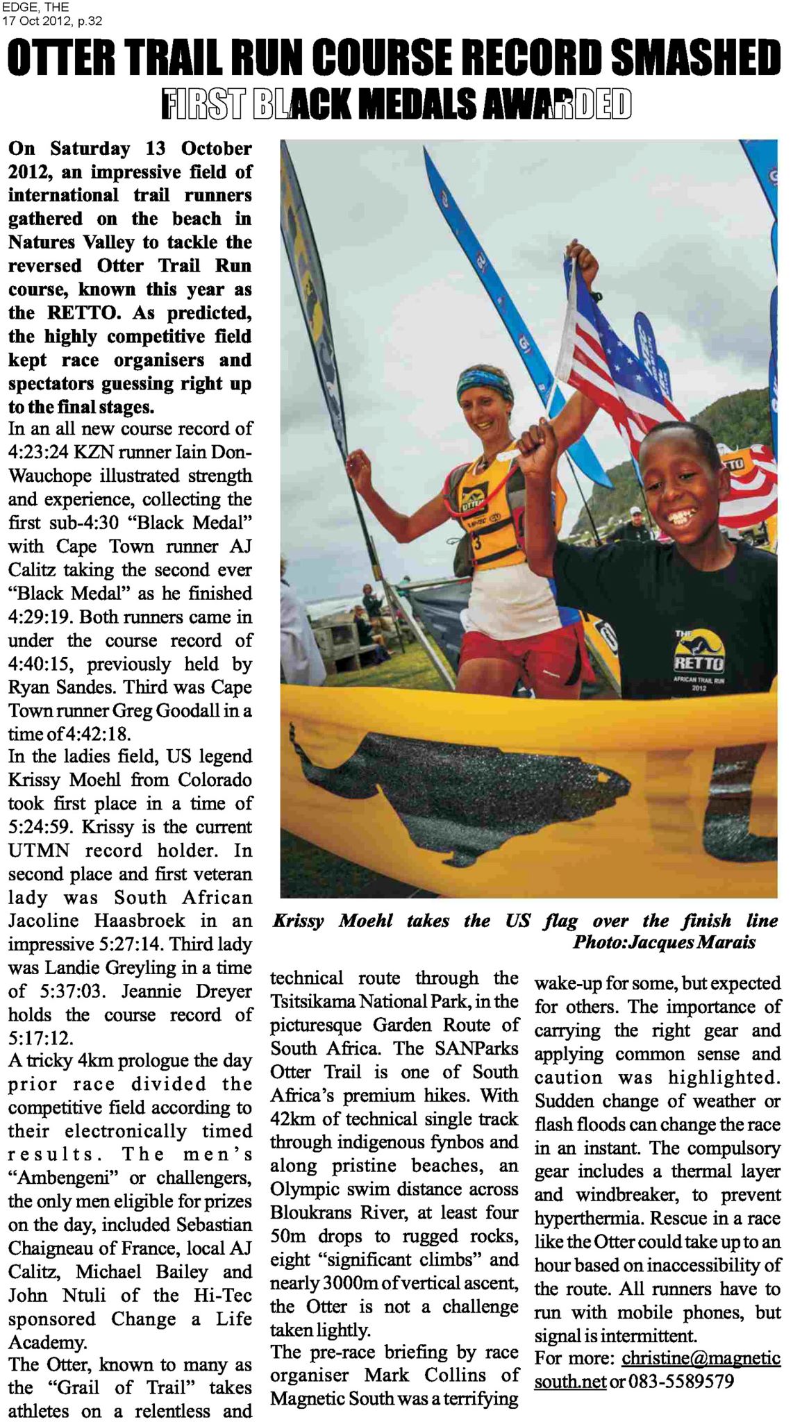 Krissy Mohel smashes the Otter Trail Run 2012 Record