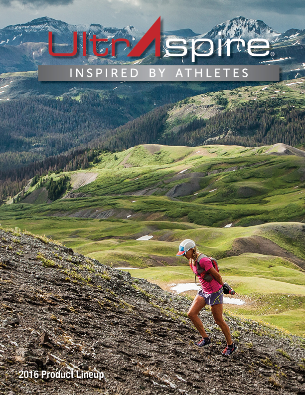 Catalog cover photo: Darcy Piceu as she gains elevation during the 2015 Hardrock 100.